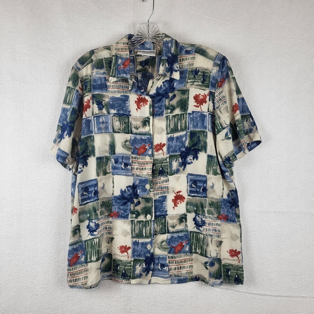 Alfred Dunner Vintage 90s Abstract Floral Patchwork Button Down Blouse Size 14